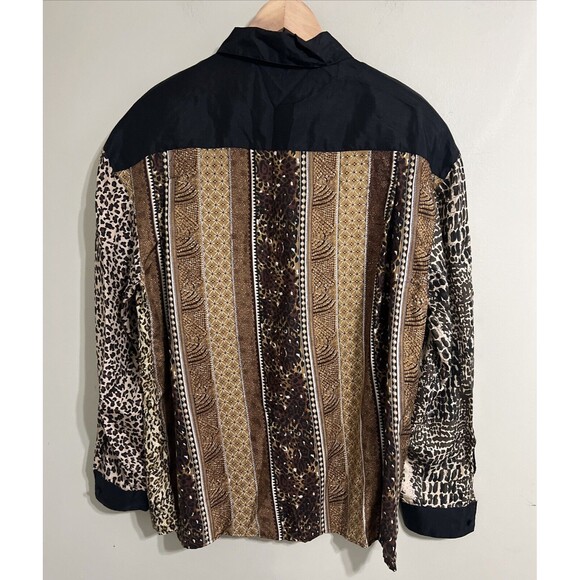 Vintage Allison Taylor Cheetah Print 100% Silk Button Up Shirt Women Size L - Picture 7 of 10